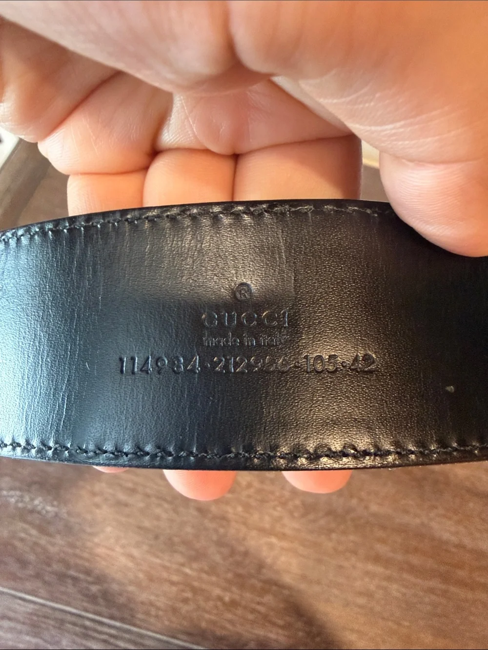 Authentic Gucci Men's Web Stripe Leather Belt in Black with Green & Red